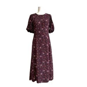 Old Navy Maxi Dress Purple Plum Floral Short Puff Sleeve Shift Dress Medium NEW